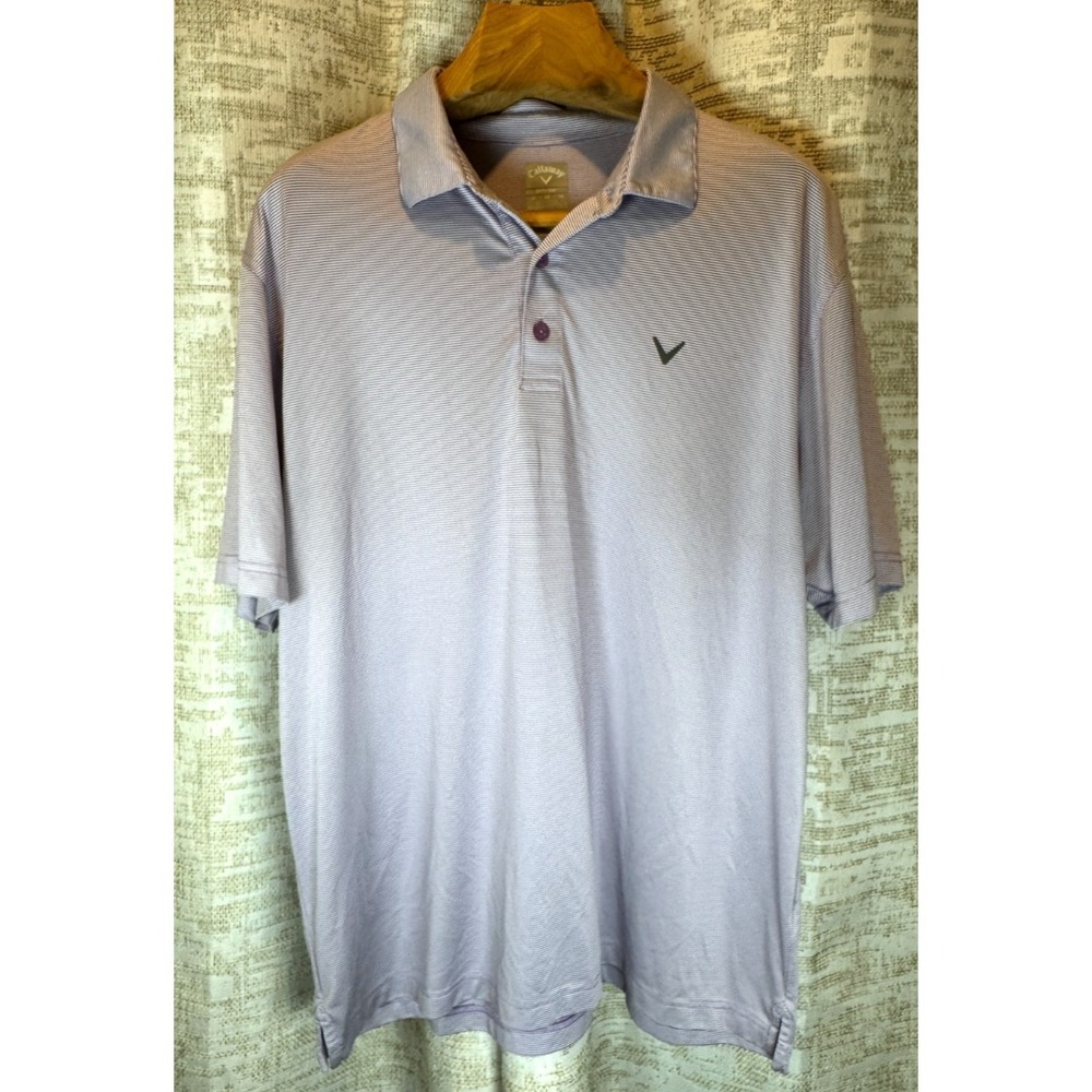 Callaway Opti‑Dri Polo Shirt Men's XL Purple Micro Stripe Short Sleeve Golf Logo